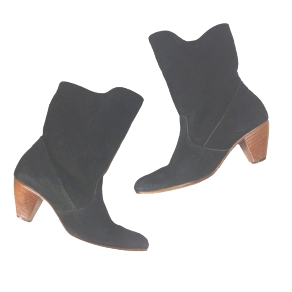 Convertable Black Suede Fold Down Ankle Boots Booties - Picture 2 of 13